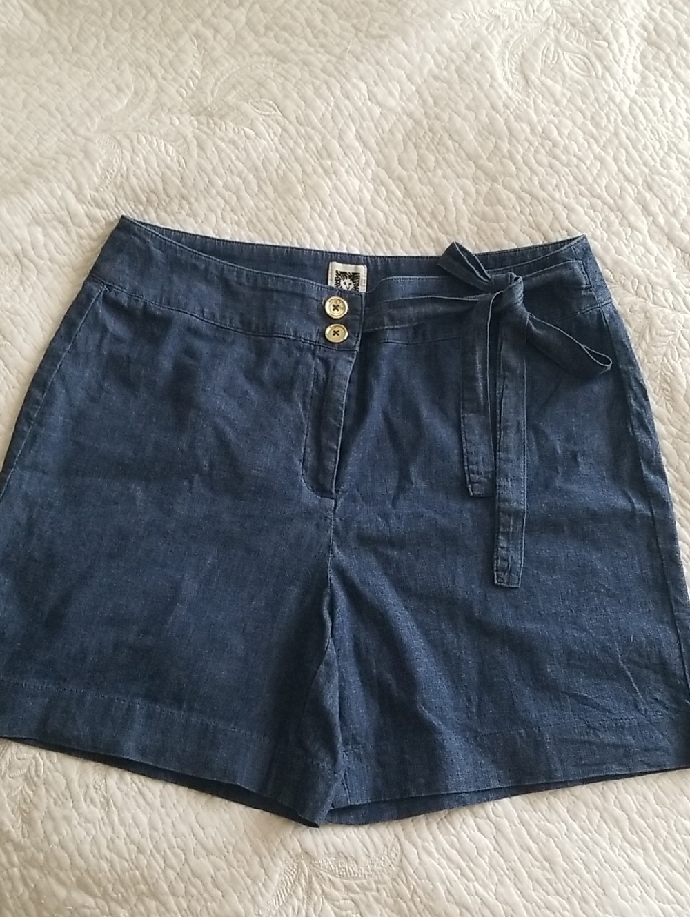 Anne Klein Chambray High Waist Shorts - Blue